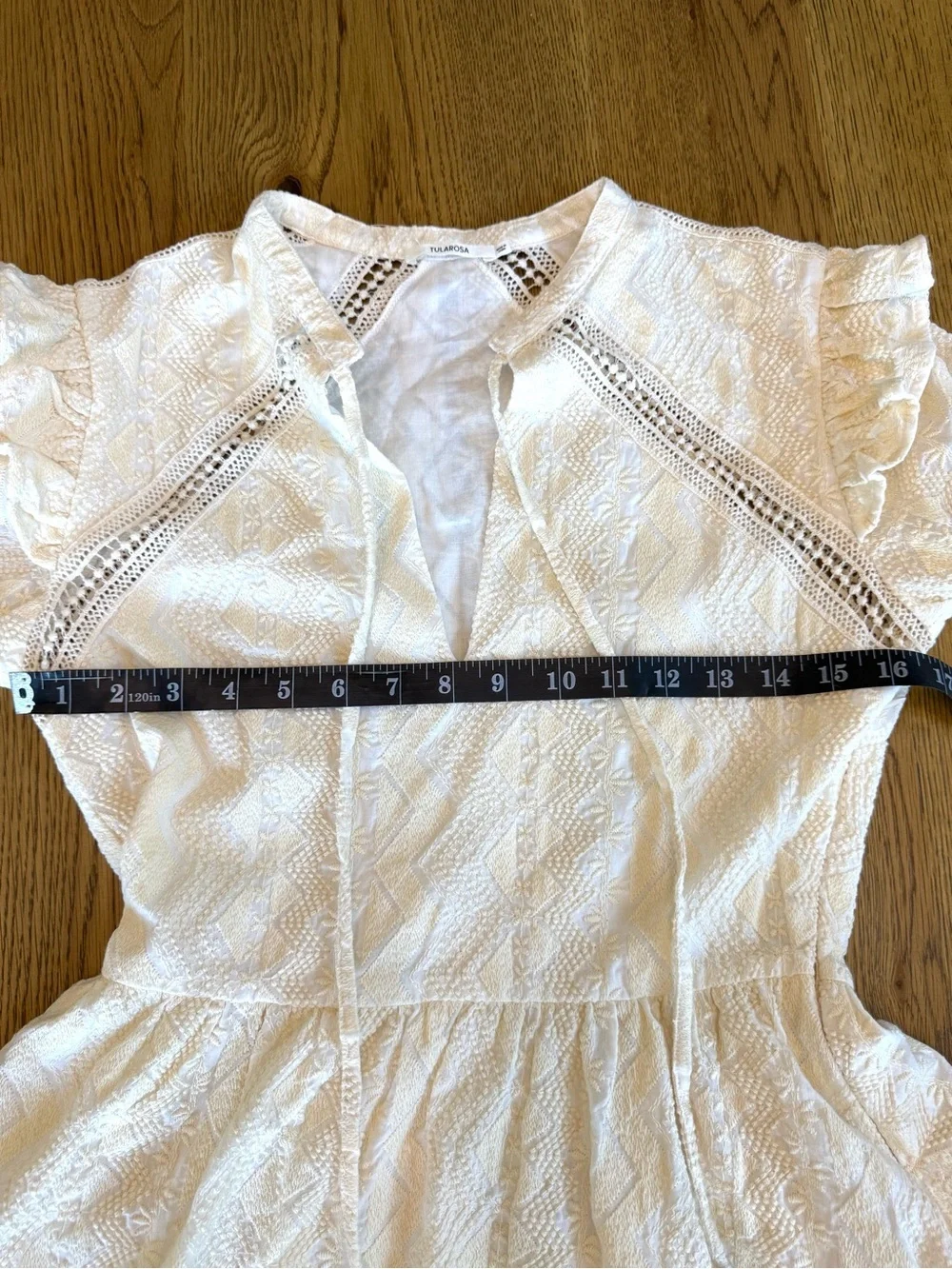Tularosa Cream Crochet Mini Dress Ruffle Boho Long Sleeve Lace Size S